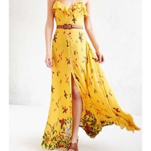Urban Outfitters Yellow Floral Maxi with Buttons